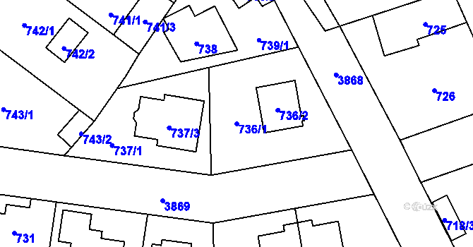 Parcela st. 736/1 v KÚ Horní Počernice, Katastrální mapa