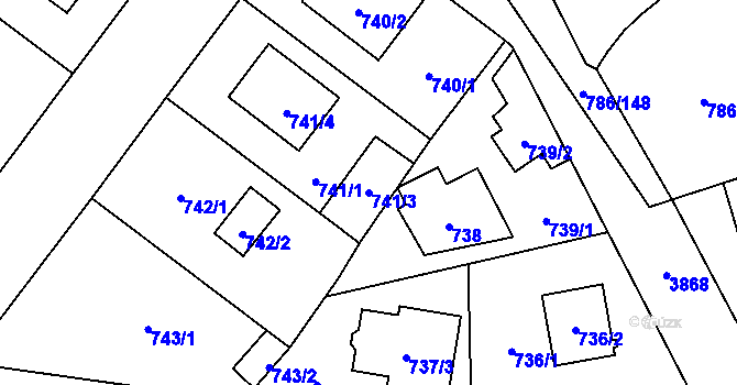 Parcela st. 741/3 v KÚ Horní Počernice, Katastrální mapa