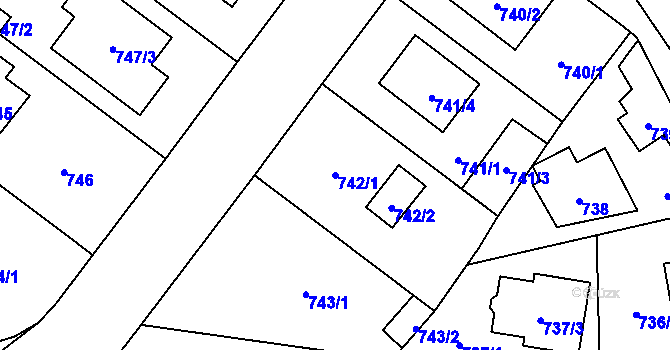 Parcela st. 742/1 v KÚ Horní Počernice, Katastrální mapa