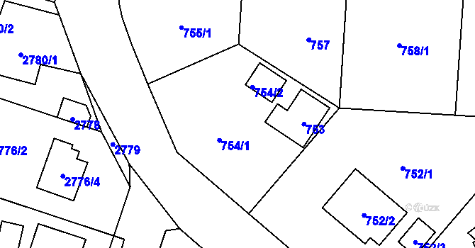 Parcela st. 754 v KÚ Horní Počernice, Katastrální mapa