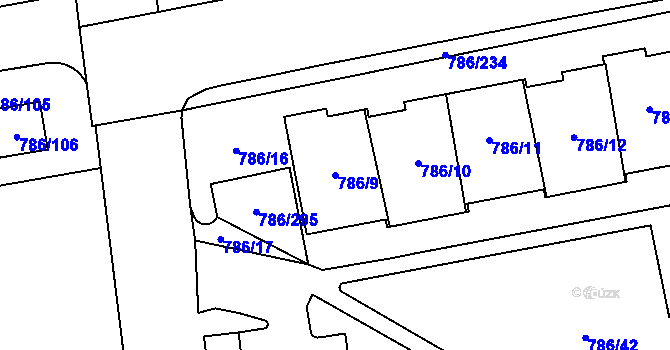 Parcela st. 786/9 v KÚ Horní Počernice, Katastrální mapa