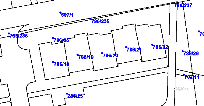 Parcela st. 786/20 v KÚ Horní Počernice, Katastrální mapa
