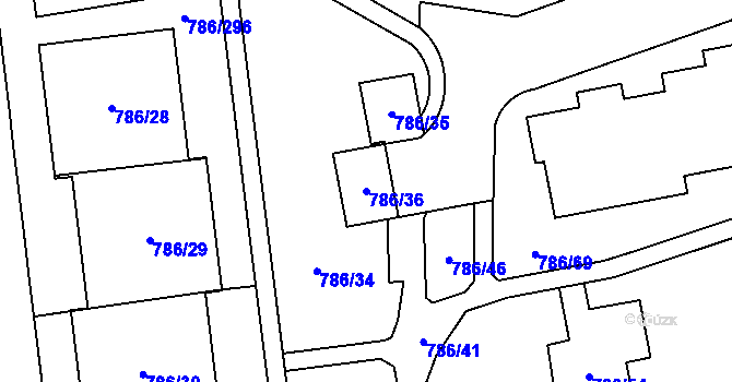 Parcela st. 786/36 v KÚ Horní Počernice, Katastrální mapa
