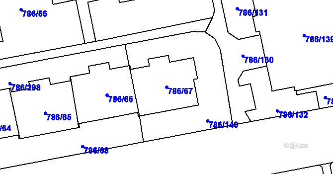 Parcela st. 786/67 v KÚ Horní Počernice, Katastrální mapa