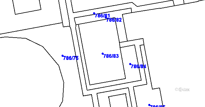 Parcela st. 786/83 v KÚ Horní Počernice, Katastrální mapa