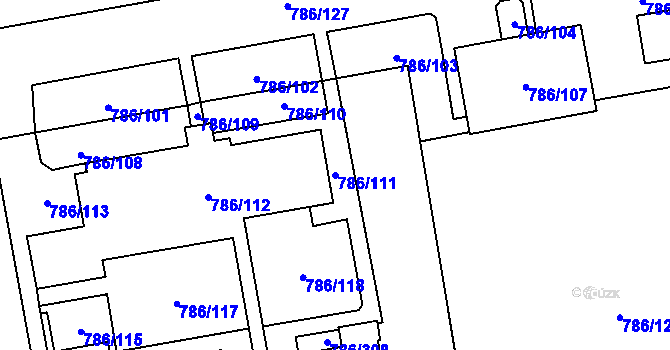 Parcela st. 786/111 v KÚ Horní Počernice, Katastrální mapa