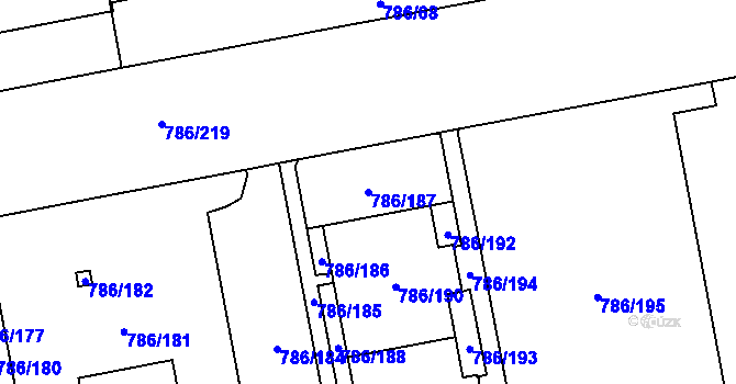 Parcela st. 786/187 v KÚ Horní Počernice, Katastrální mapa