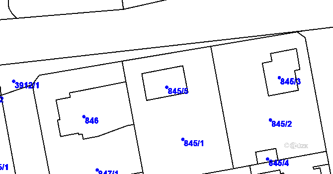 Parcela st. 845/5 v KÚ Horní Počernice, Katastrální mapa
