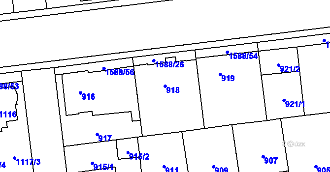 Parcela st. 918 v KÚ Horní Počernice, Katastrální mapa