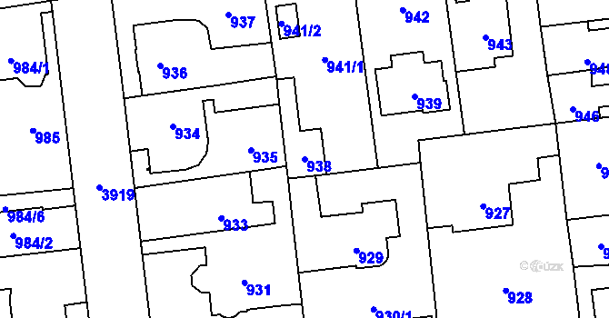 Parcela st. 938 v KÚ Horní Počernice, Katastrální mapa