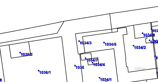 Parcela st. 1034/3 v KÚ Horní Počernice, Katastrální mapa