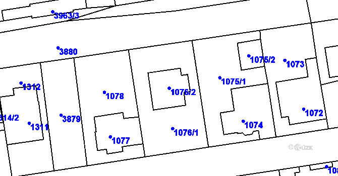 Parcela st. 1076/2 v KÚ Horní Počernice, Katastrální mapa