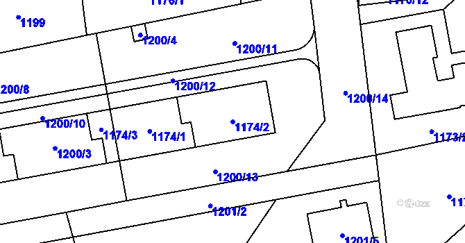 Parcela st. 1174/2 v KÚ Horní Počernice, Katastrální mapa