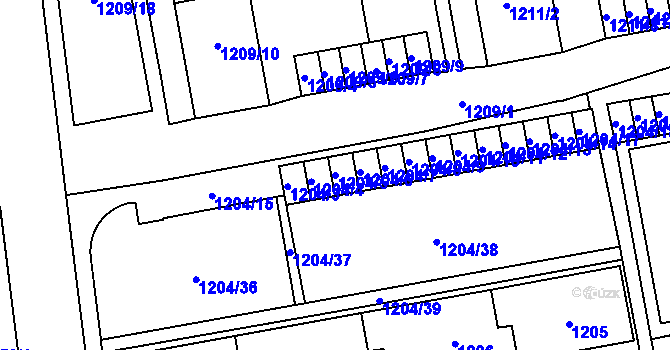 Parcela st. 1204/5 v KÚ Horní Počernice, Katastrální mapa