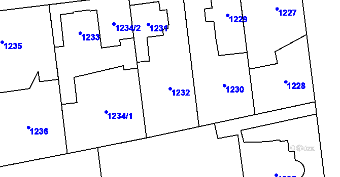 Parcela st. 1232 v KÚ Horní Počernice, Katastrální mapa