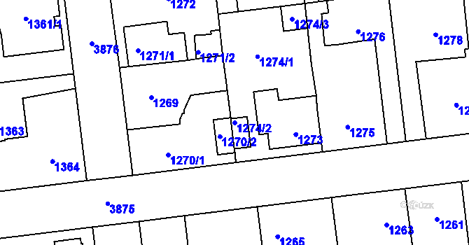 Parcela st. 1274/2 v KÚ Horní Počernice, Katastrální mapa