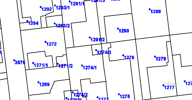 Parcela st. 1274/3 v KÚ Horní Počernice, Katastrální mapa