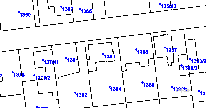 Parcela st. 1383 v KÚ Horní Počernice, Katastrální mapa