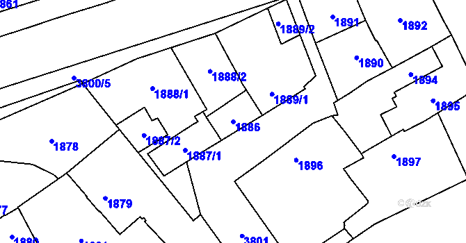 Parcela st. 1886 v KÚ Horní Počernice, Katastrální mapa