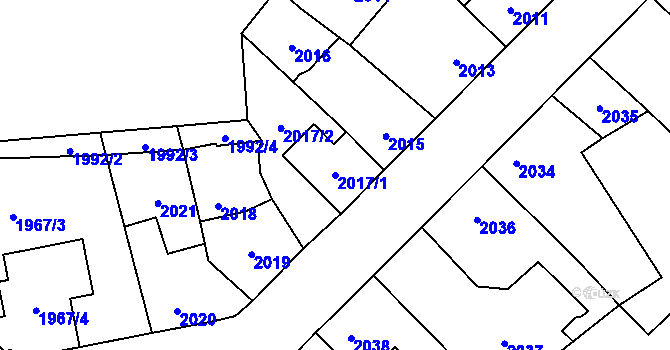 Parcela st. 2017/1 v KÚ Horní Počernice, Katastrální mapa