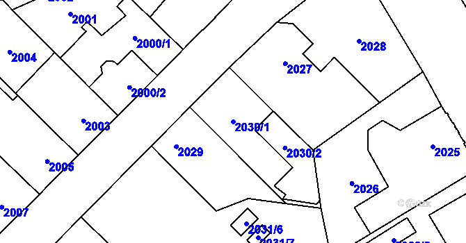Parcela st. 2030/1 v KÚ Horní Počernice, Katastrální mapa
