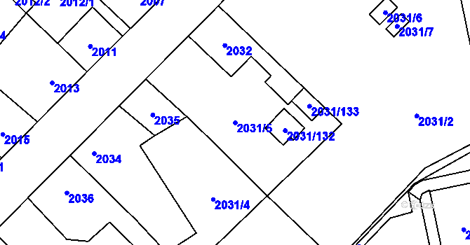 Parcela st. 2031/5 v KÚ Horní Počernice, Katastrální mapa