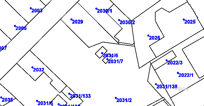 Parcela st. 2031/6 v KÚ Horní Počernice, Katastrální mapa