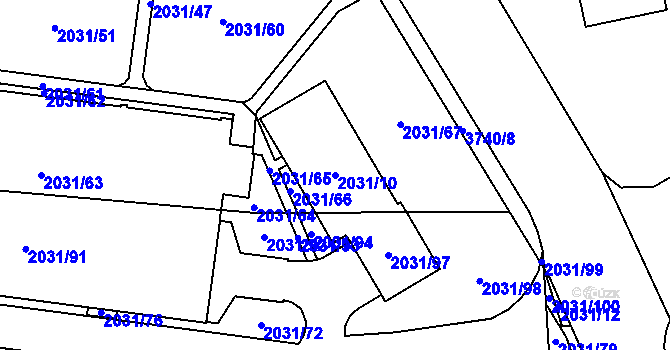 Parcela st. 2031/10 v KÚ Horní Počernice, Katastrální mapa