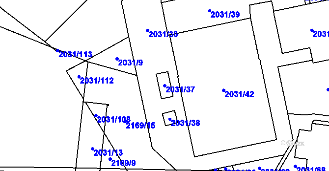Parcela st. 2031/37 v KÚ Horní Počernice, Katastrální mapa