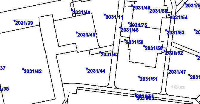 Parcela st. 2031/43 v KÚ Horní Počernice, Katastrální mapa
