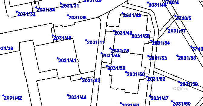 Parcela st. 2031/45 v KÚ Horní Počernice, Katastrální mapa