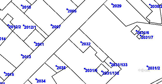 Parcela st. 2032 v KÚ Horní Počernice, Katastrální mapa