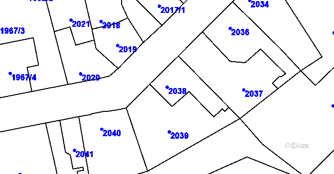 Parcela st. 2038 v KÚ Horní Počernice, Katastrální mapa