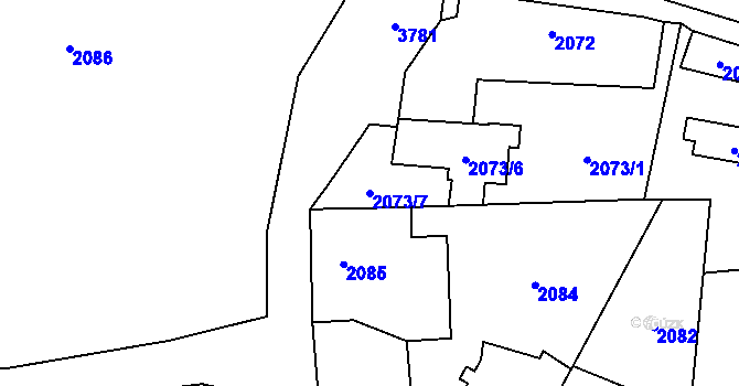 Parcela st. 2073/7 v KÚ Horní Počernice, Katastrální mapa