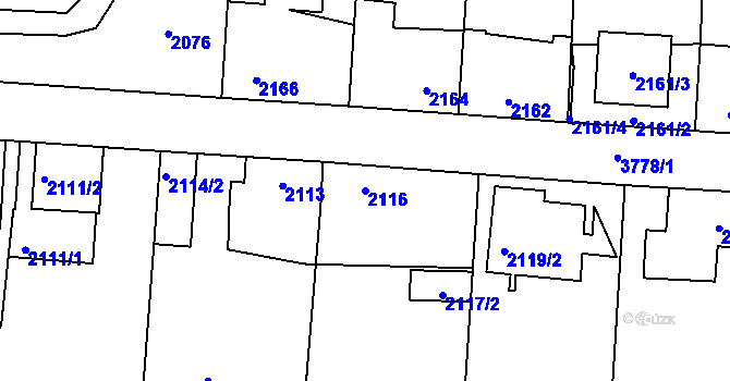 Parcela st. 2116 v KÚ Horní Počernice, Katastrální mapa