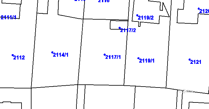 Parcela st. 2117/1 v KÚ Horní Počernice, Katastrální mapa