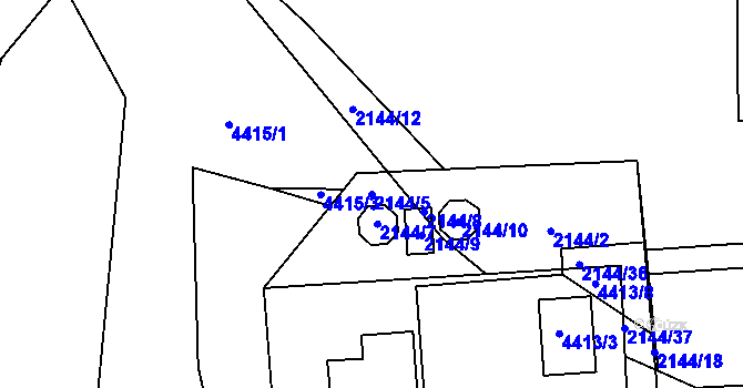 Parcela st. 2144/5 v KÚ Horní Počernice, Katastrální mapa