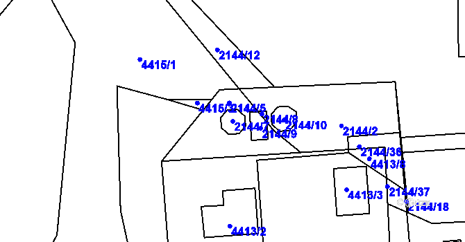 Parcela st. 2144/7 v KÚ Horní Počernice, Katastrální mapa