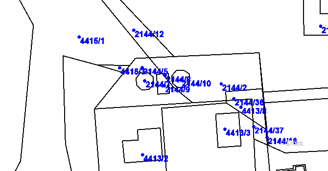 Parcela st. 2144/9 v KÚ Horní Počernice, Katastrální mapa