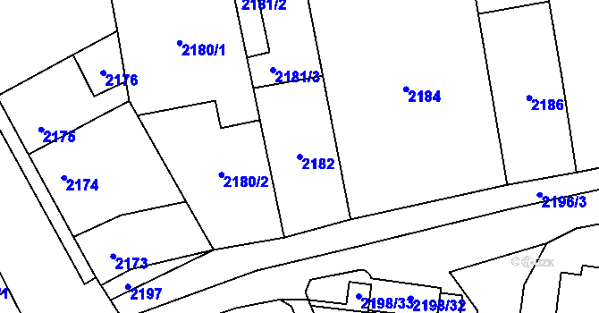 Parcela st. 2182 v KÚ Horní Počernice, Katastrální mapa