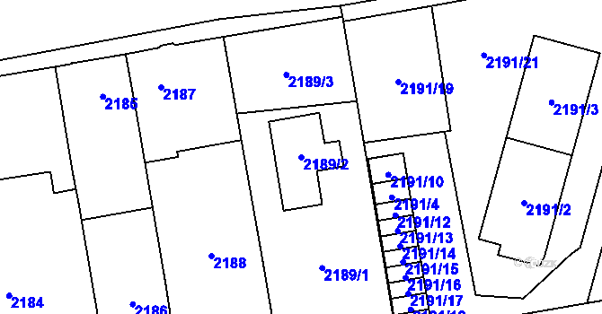 Parcela st. 2189/2 v KÚ Horní Počernice, Katastrální mapa