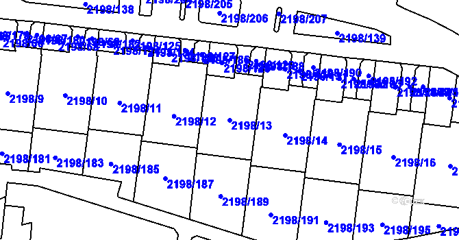 Parcela st. 2198/13 v KÚ Horní Počernice, Katastrální mapa