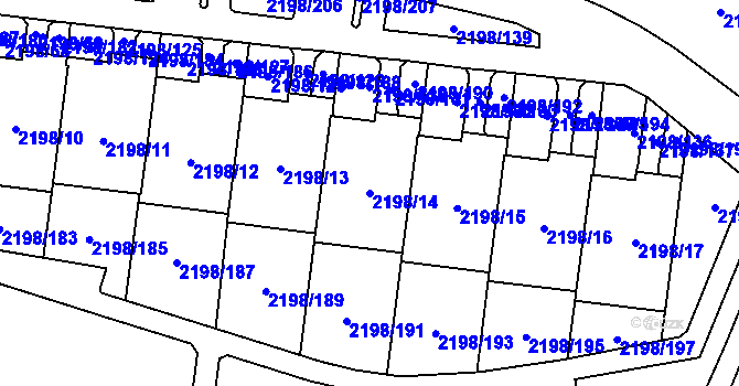 Parcela st. 2198/14 v KÚ Horní Počernice, Katastrální mapa