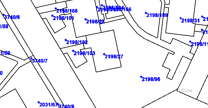 Parcela st. 2198/27 v KÚ Horní Počernice, Katastrální mapa