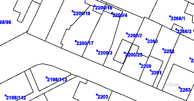 Parcela st. 2200/3 v KÚ Horní Počernice, Katastrální mapa