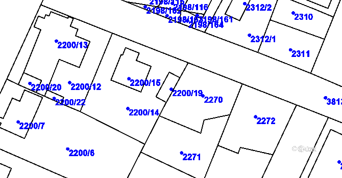 Parcela st. 2200/19 v KÚ Horní Počernice, Katastrální mapa