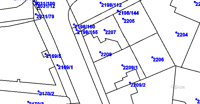 Parcela st. 2208 v KÚ Horní Počernice, Katastrální mapa