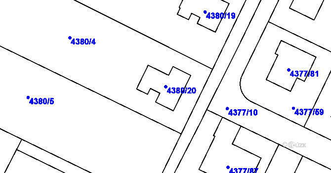 Parcela st. 4380/20 v KÚ Horní Počernice, Katastrální mapa