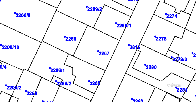 Parcela st. 2267 v KÚ Horní Počernice, Katastrální mapa