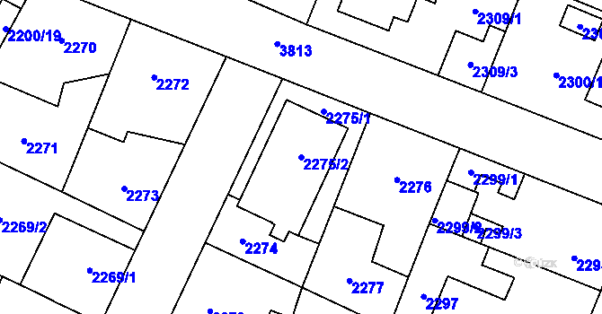 Parcela st. 2275/2 v KÚ Horní Počernice, Katastrální mapa